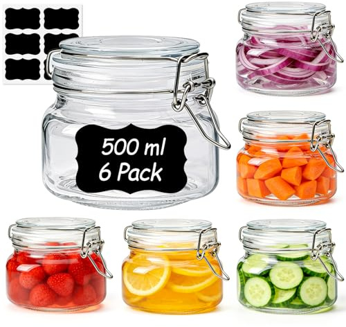 ComSaf Barattoli in Vetro con Coperchio 500 ml Set da 6 Ermetici