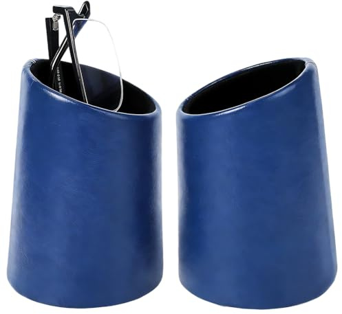 CREATCABIN Support de Lunettes en Cuir PU 2 pièce Étui/Support/Rehausseur/Présentoir/Rangement pour Bureau/Table de Chevet/Maison/Bureau Porte Lunettes/Bijoux Bleu Foncé 8x8.2x11.6cm