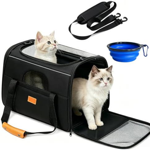 Caja de transporte para gatos, bolsa de transporte plegable para gatos y perros, con cremalleras de seguridad, para gatos, gatitos, cachorros de hasta 13 kg, para ir al veterinario (45 x 35 x 33 cm)
