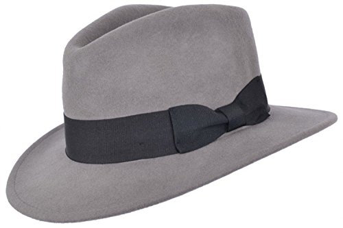 Fedora-Hut für Herren oder Damen, 100 % Wolle mit Ripsband, Trilby-Panama-Hüte, grau, 59