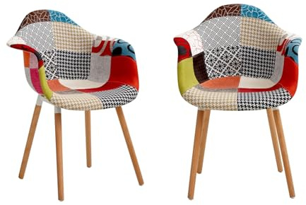 GrandCA HOME Set di 2 Poltrone Patchwork, Sedia da Pranzo in Stile Nordico Sedia Da Cucina Per Sala da Pranzo, Soggiorno, Camera da Letto (Rosso A5-2)