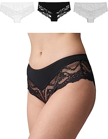 Snocks Culotte Femme Coton Lot de 3 – Slip Biologique à Taille Basse avec Dentelle Douce, sans Étiquette, sans Couture, sans Pression, Style Sensuel – sous Vêtements Féminins XS à XL