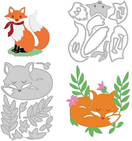 GLOBLELAND Stanzschablonen Fuchs Metall Schneiden Schablonen Fuchs und Pflanzen Stanzformen Tiere für Kartenherstellung und DIY Scrapbooking Dekor