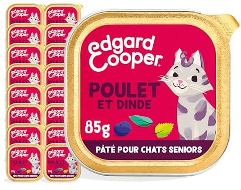 Edgard & Cooper Pâtée Pour Chat Senior Stérilisé, Poulet Dinde 16 x 85g, Nourriture humide Sans Céréales Ingrédients naturels, Riche en protéines, Sans sucres ajoutés
