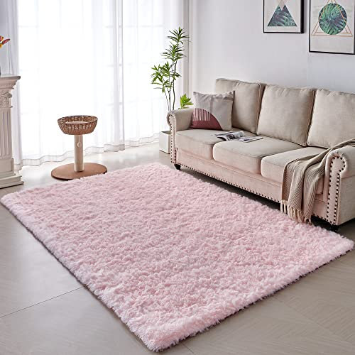 VOFUSHON Teppich Schlafzimmer 120 x 160 cm Rosa Waschbare rutschfeste Teppiche Weich Flauschig Rug Wohnzimmerteppiche