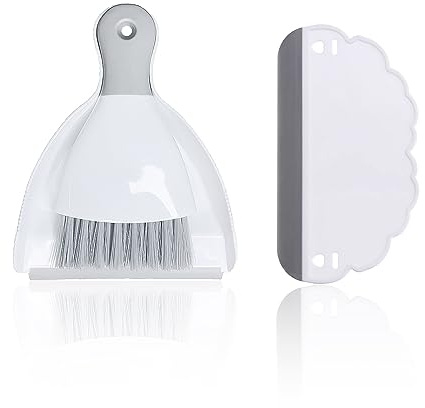 1 petite pelle à balayette avec 1 raclette blanche, mini kit de nettoyage portable pour dessus de table, table à manger, canapé, clavier (gris)