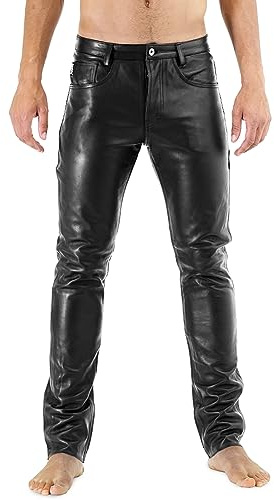 Bockle® Nya 411 läderjeans läderbyxor herr jeans läderjacka, Svart, 34W x 36L