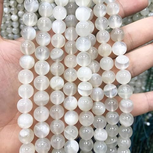 A+ Naturlig sten pärlor blå månsten pärlor runda lösa stenpärlor för smyckestillverkning gör-det-själv armband halsband 38 cm 6/8/10/12/14 mm – vit månsten, 10 mm 37 st pärlor