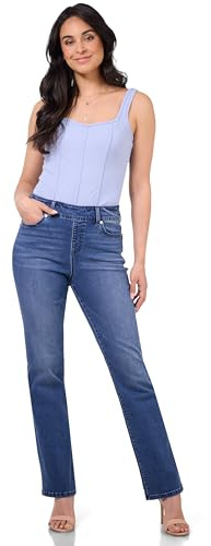 Rekucci Women's Secret Figure Premium Lux Denim Straight Leg Pull-On Jean (12, Medium Blue Stone Wash)