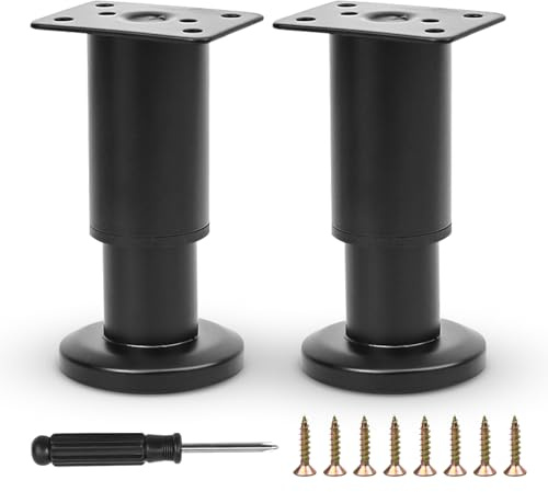 Furniture Adjustable Legs, Metal Bed Support Leg Central Slat Frame Couch Replacement Support Leg Part Heavy Duty Furniture Foot with Screwdriver for Cabinet/Dresser/Table/Sofa 8-12cm (Black 2 Pcs)
