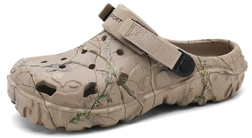 SECHRITE Zuecos de Jardín Unisex Zapatos de Jardín para Mujer Hombre Moda Deportiva EVA Adults Clogs para Verano Playa Pantuflas, Caqui 45 EU