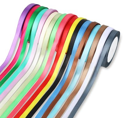 Wenrescry Satinband Set, 18 Farben 10mm x 20m, Geschenkband für Hochzeit, Schleifen, DIY Kunsthandwerk, Dekoration und Geschenkverpackung, Satinband für Blumenstrauß und Basteln