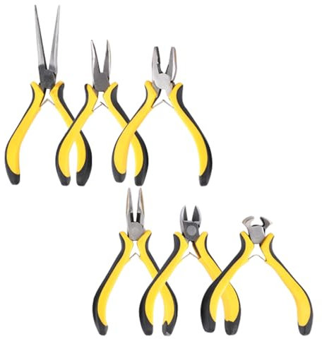 6PCS Schmuck Zangen Set: Mini Zange Set enthält Spitzzange, Linienzange, Lange Nasenzange, Gebogene Nasenzange, Diagonale Seitenschneider Klein, Endabschneidzange für Schmuckherstellung