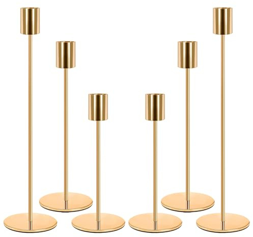 Chandelier Bougeoir Dorés 6 Pcs Rétro Métal Hauts Bougie Chandelier, 33/28/22 cm Candélabre, Chandelier de Mariage, Coniques Bougeoir Decoratif, Salle À Manger Salon d'anniversaire Décor À Maison