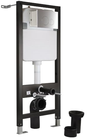 Milano Wall Hung Toilet WC Tall Frame Dual Flush Cistern Round Chrome Plate - 1140mm x 500mm