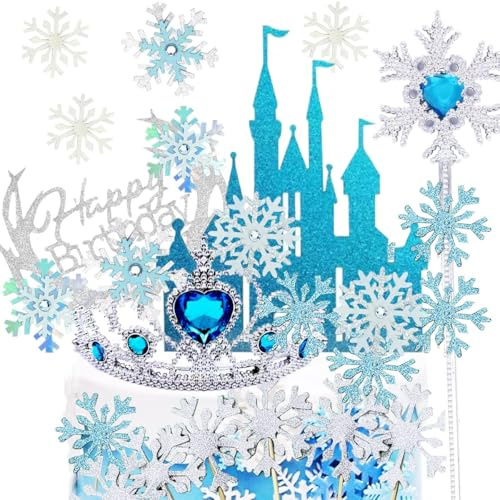Doyomtoy 25 pezzi per torte, principessa del ghiaccio, bacchetta magica e corona principessa, decorazione per torte