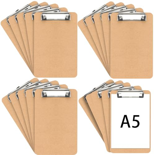 YUENPUN Confezione da 20 portablocco in legno A5, 225 x 148 x 2,7 mm, tavolette portablocco in legno con foro per appendere e clip in metallo, per menu del ristorante, forniture per ufficio, marrone