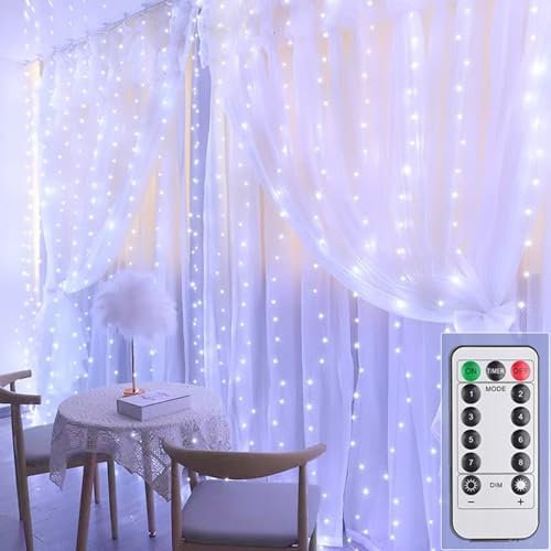 MUXIJIA 200LED Guirlande Lumineuse,3x2M USB Rideau Lumineux Noel Intérieur,8 Modes Dimmable avec Télécommande et Minuterie, Etanche Guirlande LED Decoration de Noël, Mariage, Fenêtre (Blanc)