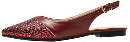 MISSUIT Women's Glitter Slingback Flats Pointed Toe Buckle Ballet Pumps(Wine Red,9)