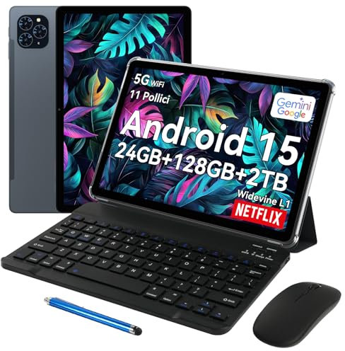 TABWEE T90 Android 16 Tablet mit Tastatur - Gemini AI, 24GB RAM+128GB ROM, Octa Core T615, Gaming Tablet 11 Zoll, 1920x1200 FHD+IPS, 8000mAh Akuu, 13MP+5MP KI Kamera, 5G WiFi, Widevine L1, GPS