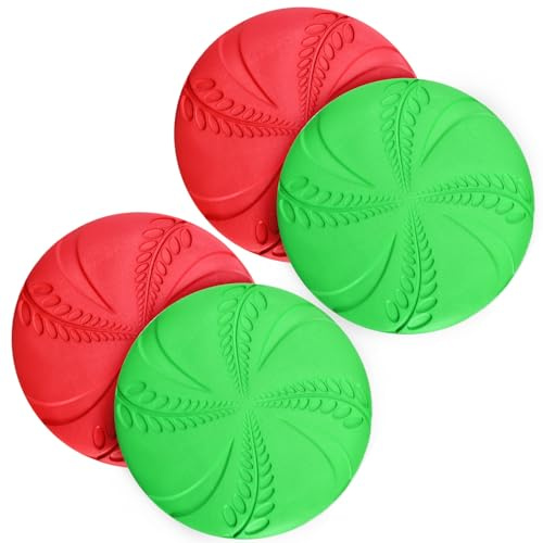 Nobleza Frisbee Perros, 4 Unidad Perros interactivos Frisbee, Juguete de Disco Volador para Perro, Se Utiliza para Ejercitar Deportes al Aire Libre para Perros Rojo & Verde