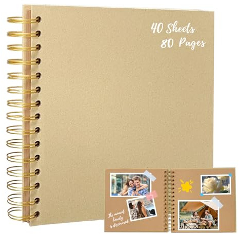 Bellanova 8 Pulgadas Album Scrapbook en Espiral, 20.5×20.5cm Álbum de Fotos para Pegar y Escribir, Cubierta Kraft, 40 Hojas 80 Páginas, DIY Cuaderno de Diario, Cuaderno de Dibujo (Caqui)