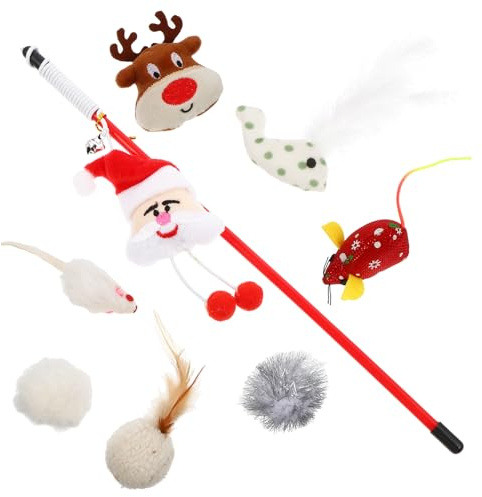 VICASKY Lot de 8 Set de Jouets pour Chats de Noël en Peluche Chaussettes Blanches Festives Ensemble Interactif pour Chatons Accessoires Ludiques pour Stimuler Le Jeu et L’Attention