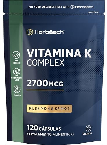 Vitamina K Complex 2700ug - Complejo con Vitamina K2 MK7 + K2 MK-4 & K1 | Alta Dosificación - Vitamin K - Horbaach