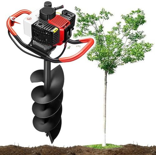 QUGURLID 4 Stroke Gasolines Post Hole Digger,Petrol Earth Ground Drill,Earth Auger Cordless,Earth Auger Gas Powered,Diggers for Fence Posts Garden Soil Tree (25cm)