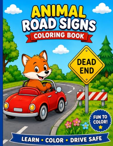 Animal Traffic Signs Coloring Book: Fun Road Sign Adventures with Cute Animals | Learn Traffic Safety While Coloring