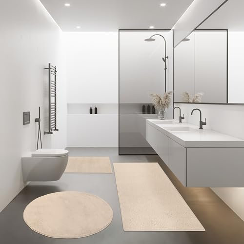 Paco Home Badezimmerteppich Badematte Badteppich Waschbar rutschfest Weich Modern Einfarbig, Grösse:40x55 cm, Farbe:Beige