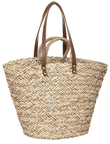 5 five simply smart 5five - Panier Osier Naturel avec Anses Double Format Portage Main ou Épaule Grande Capacité Idéal Shopping Marché Courses