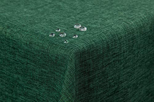 texpot Gartentischdecke 160 cm rund in Dunkelgrün mit Leinen Optik Lotuseffekt Fleckschutz Bügelfrei Tischdecke