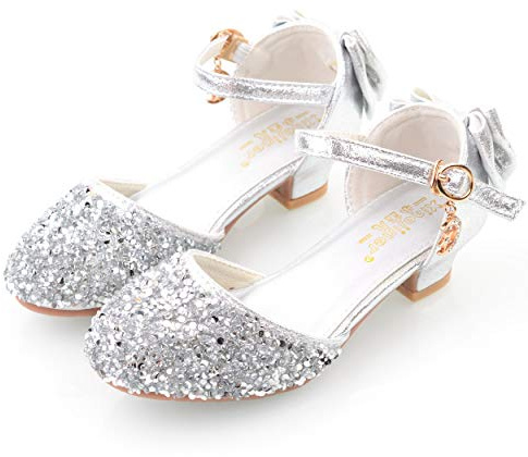 YOSICIL Scarpe con Tacco Ragazza Sandali Flamenco Scarpe da Principessa Eleganti Festa Ballo da Sala Tango Bowknot Scarpe da Sposa Feste Halloween Festa di Natale,argento1,31EU