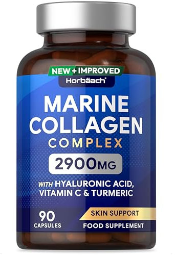 Marine Collagen Capsules 2900mg | with Hyaluronic Acid, Vitamin C and Turmeric | High Strength Collagen Supplements for Women & Men | 90 Count | by Horbaach