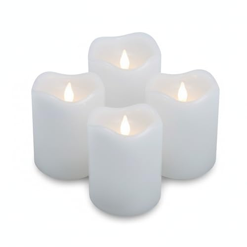 ToCi 4 x LED-ljus, vit, Ø 5 x 7 cm – flamlösa äkta vaxljus med flimrande ljus och timer – LED-blockljus med på/av-strömbrytare – batteridrivna dekorativa ljus för advent och hem