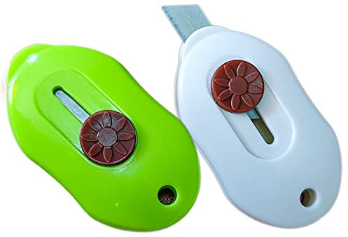 LEDLUX Mini cúter de bolsillo, 2 minicúteres multiusos con llavero, inserción automática con muelle retráctil