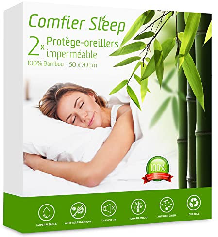 wasserdichte Kissenbezug 50x70 cm - 100 % Bambus, Antiallergen 2er-Pack, Kissenschoner Standardgröße Dreilagig mit Reißverschluss