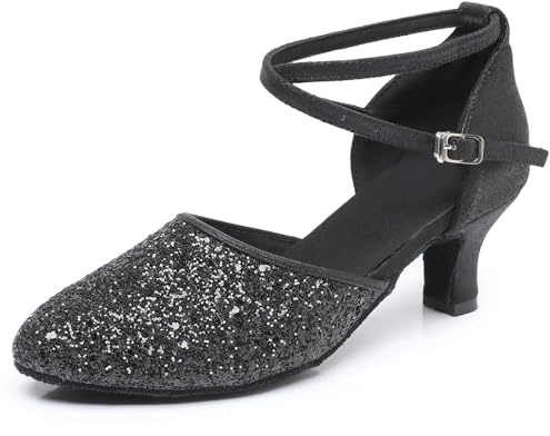 Rosefinch Latein Tanzschuhe für Damen Salsa Bachata Ballsaal Professionelle Performance Tanzschuhe Schwarz 5cm Absatz 39EU