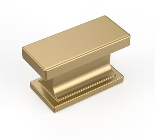 Amerdeco 10 Pack Champagne Bronze Cabinet Knobs 1.46 Inch(37mm) Solid Gold Kitchen Cabinet knobs Rectangle Brushed Brass Drawer Knob for Bathroom Cabinets ZH00013