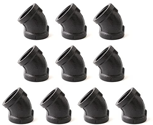 2,5 cm schwarzer 45-Grad-Ellenbogen, Home TZH Innengewinde 45-Grad-Temperguss Verbindungsstück Rohrverschraubung für industrielle Vintage-Stil DIY Projekt/Möbel/Regal Dekoration (10, 1 Zoll (schwarz))