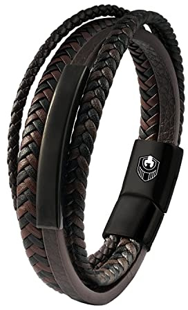 Läderarmband för män, herrarmband för män, män flätat läder med magnetlås i rostfritt stål, exklusivt smyckeskrin, alla hjärtans dag jul presenter idé