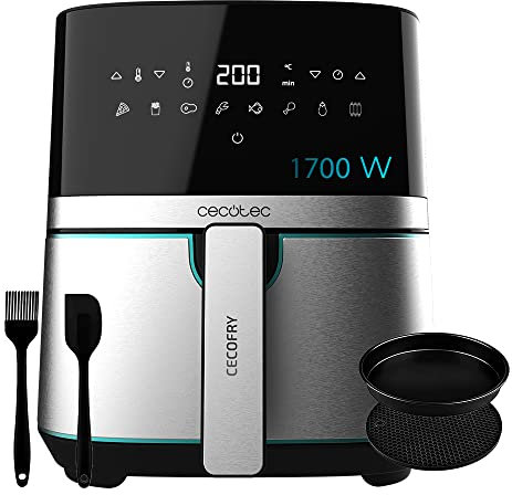 Cecotec Friggitrice ad Aria calda 5,5 L Cecofry Full Inox Pro 5500 con Accessori. 1700 W, Compatta e Digitale, Dietetica in Acciaio inox, senza Olio, Tecnologia PerfectCook, Termostato