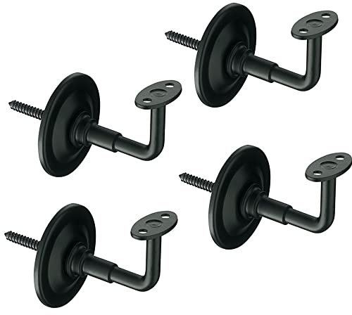 Lot de 4 supports pour main courante | Rampe d'escalier robuste et durable | Montage mural | Acier | Couleur : noir mat | Comprend : vis et chevilles