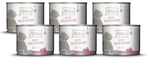 MjAMjAM - Comida húmeda Premium para Gatos - Duo de Pato tierno y Pollo jugoso sobre Zanahorias, Pack de 6 (6 x 200 g), sin Cereales con Extra de Carne