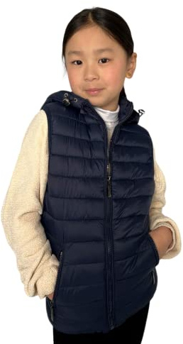 tex leaves Chaleco Acolchado Unisex para Niños con Capucha Desmontable (10 años, Marino)