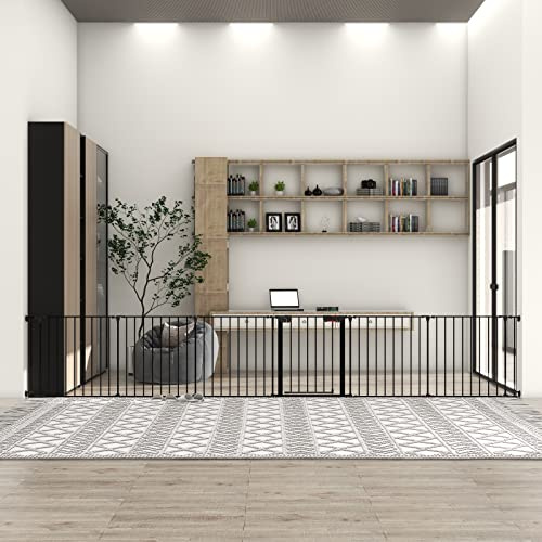 Fegherug Baby Gate Metal Pet Safety Playpen, 150 Wide Dog Gate Pet Gate Adjustable 4 in 1 for Wide Doorways, Fireplace Gate Hearth Gate Indoor Extra Wide Gate, Wall Mounted