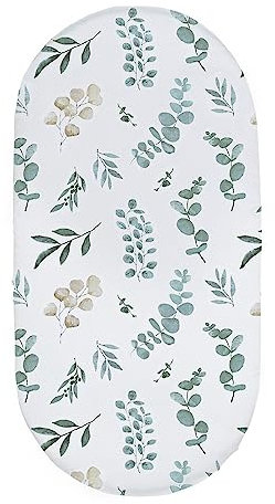 Odot Spannbettlaken für Kinderbett, Kinderwagen Matratzenbezug, Weiche Baby Spannbetttuch Stubenwagen Bezug für Babybett/Beistellbett, mit Gummizug, Perfekte Passform (82x41cm,Eukalyptus)