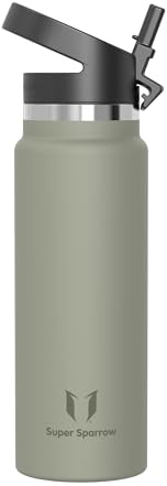 Super Sparrow Trinkflasche Edelstahl 1000ml - Breite Öffnung SwivelSip Thermosflasche - BPA-Frei Thermoskanne, Ergonomisch Trinkflaschen Strohhalm für Sport, Travel, Schule, Outdoor