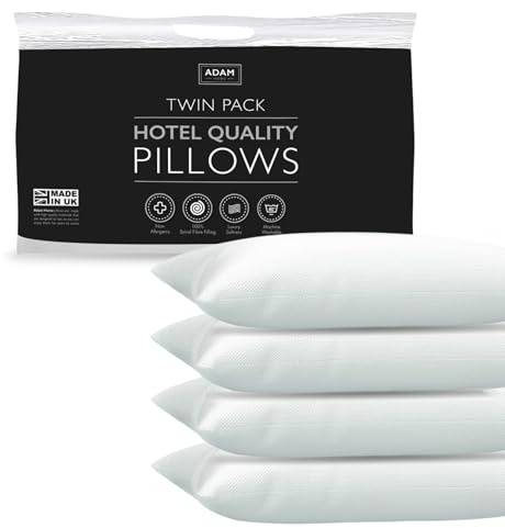 Adam Home Premium Pillows 4 Pack Hotel Quality with Breathable Cover – Bouncy Side Sleeper Pillow for Neck and Shoulder Pain – Quick Rebound & Dust Proof Hotel Pillows, Made in UK, (48x74 cm)